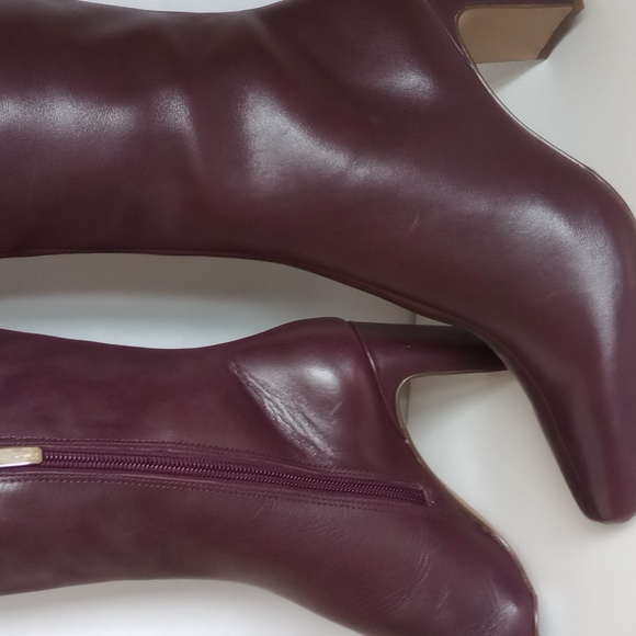 NWOT Ann Taylor High Blade Leather Knee Boots 3" heel Burgundy Oxblood 5 - Picture 3 of 9
